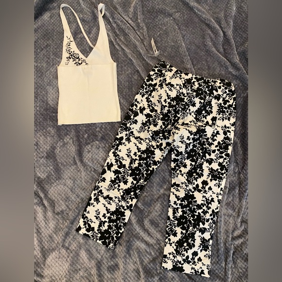 NWT Cute Gap black and white floral capri and halter top set SzS top sz8 capri - Picture 7 of 14